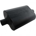 Flowmaster Super 40 Series Muffler Part Number 952445 with 2.25 Inch Inlet and Outlet, 13.5 x 10 x 5 Inch Oval Steel Body, Black Finish