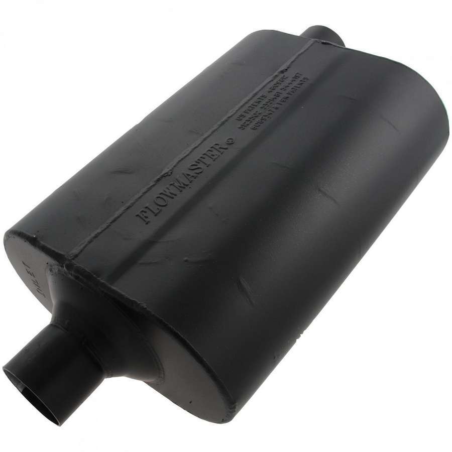 Flowmaster 952462 60 Series Delta Flow Muffler with 2.25 Inch Inlet and Outlet, Oval Steel Body, Black Finish, 19 Inch Length