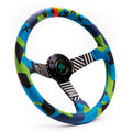 MPI USA MPI-DO-H60-VGJ/G Vaughn Gittin Jr. Drift Steering Wheel, 13.75 Inch Diameter, 3-Spoke Design, Black and Blue Leather Grip with Green Accents