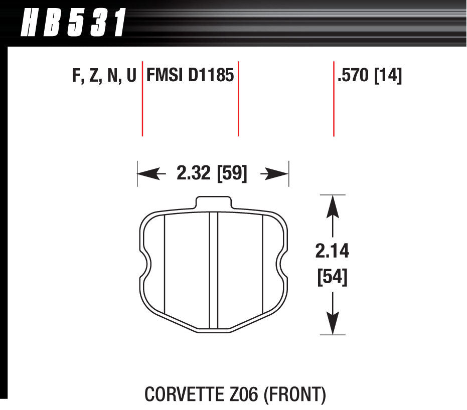 Hawk Brake HB531N.570 HP Plus Front Brake Pads for Chevrolet Corvette 2006-2013