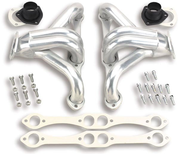 Hooker Headers 2001HKR Super Competition Block Hugger Headers for Small Block Chevy, Short Tube, 1.625 Inch Primary, 2.5 Inch Collector, Ceramic Coated, Silver Finish, Pair