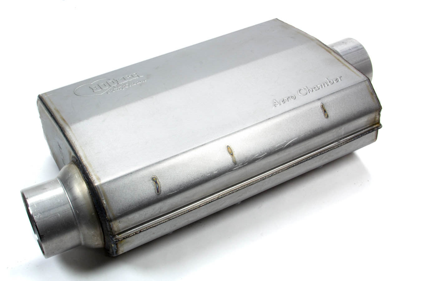 Hooker 21505HKR Aero Chamber Muffler with 3 Inch Offset Inlet and Center Outlet, 14 x 10.25 x 4.75 Inch Oval Steel Body