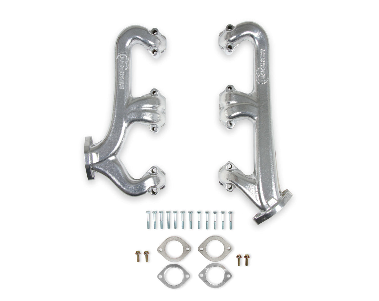 Hooker Exhaust Manifold Set Cast Iron for Small Block Chevy 2.5 Inch Outlet Silver Ceramic Finish
