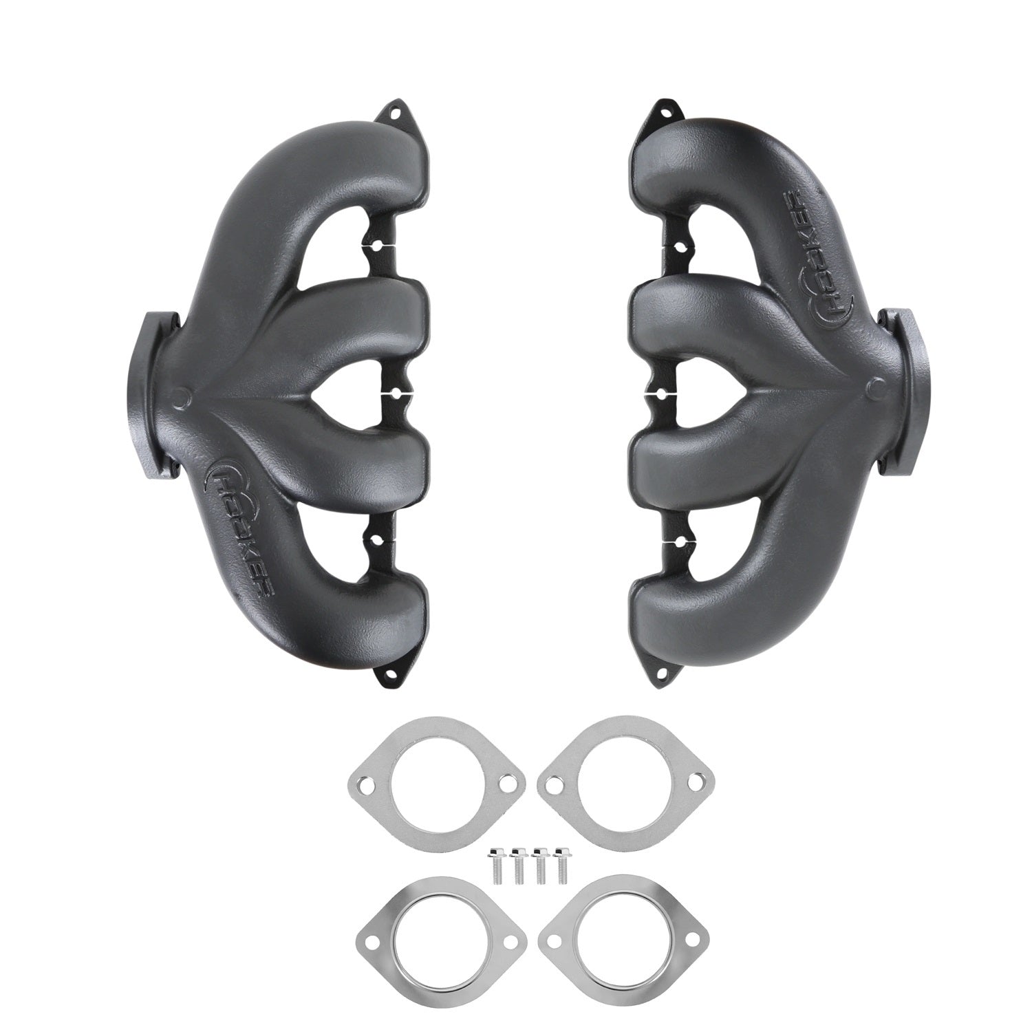 Hooker BHS5190 Exhaust Manifold Set for GM LT-Series Engines, Center Dump, Black Ceramic Coated, Cast Iron, 2.5-Inch Outlet