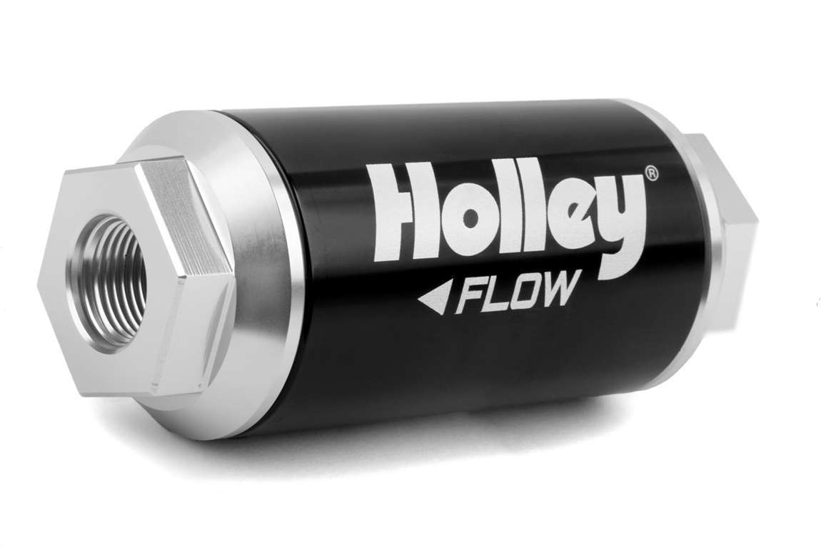 Holley 162-554 Billet HP In-Line Fuel Filter with 10 Micron Paper Element and 8 AN Female O-Ring Connections