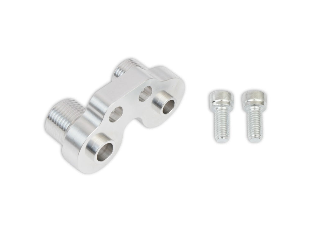 Holley 199-202 Line Adapter Manifold for SD7 A/C Compressors, 2 Port Aluminum, Natural Finish