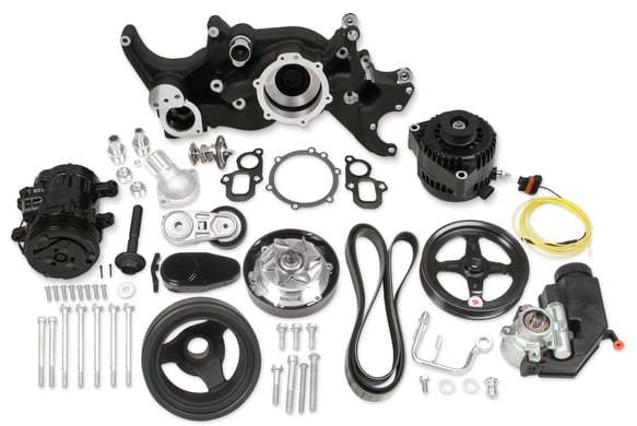 Holley 20-205BK Complete Mid-Mount Accessory Drive System for GM Gen V LT Series with 6-Rib Serpentine Pulley Kit in Black