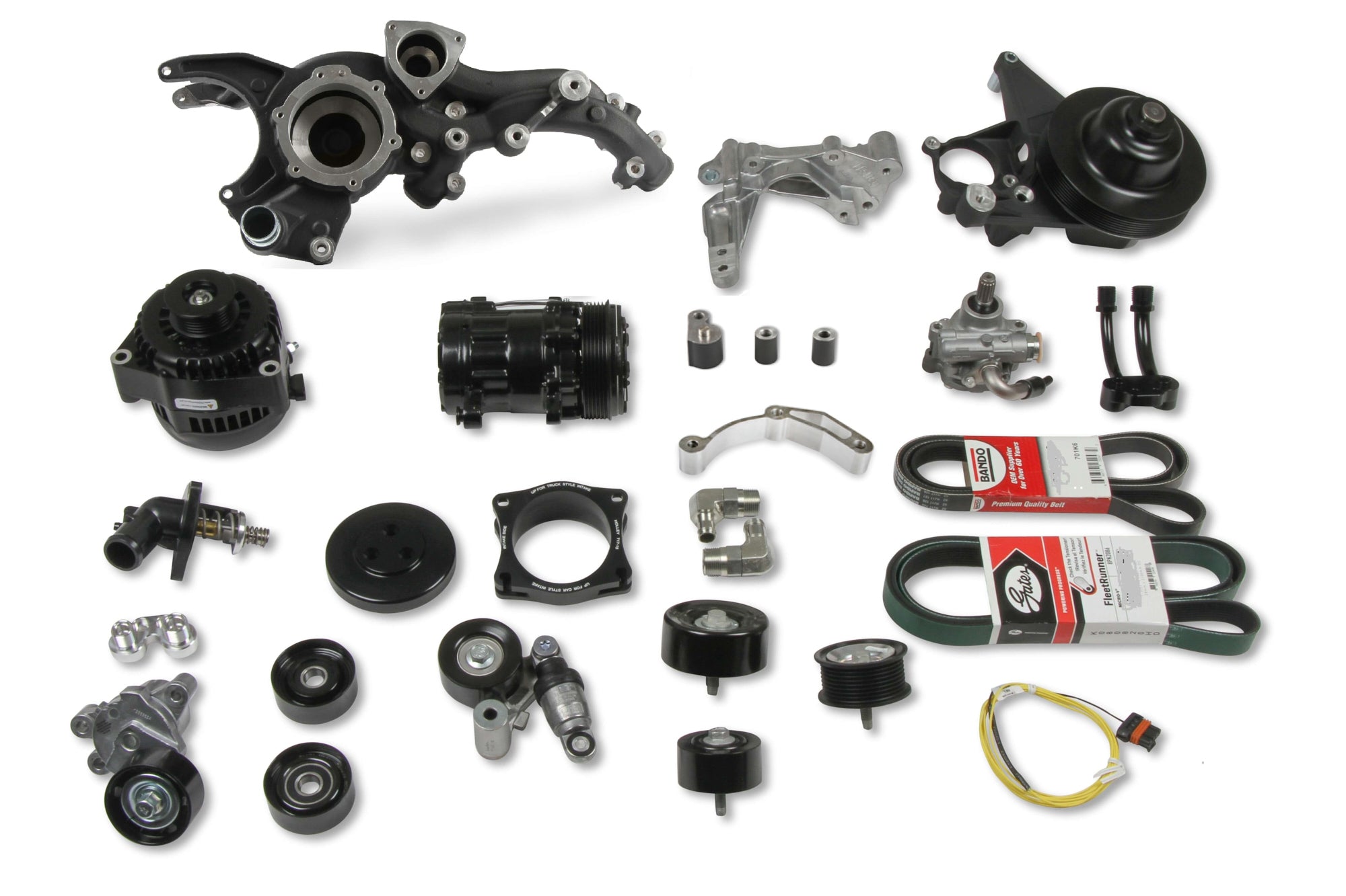 Holley 20-220BK Premium Mid-Mount Accessory Drive System for GM LT1 and LT4 Gen V Engines, 6-Rib Serpentine Pulley Kit in Black Steel Finish