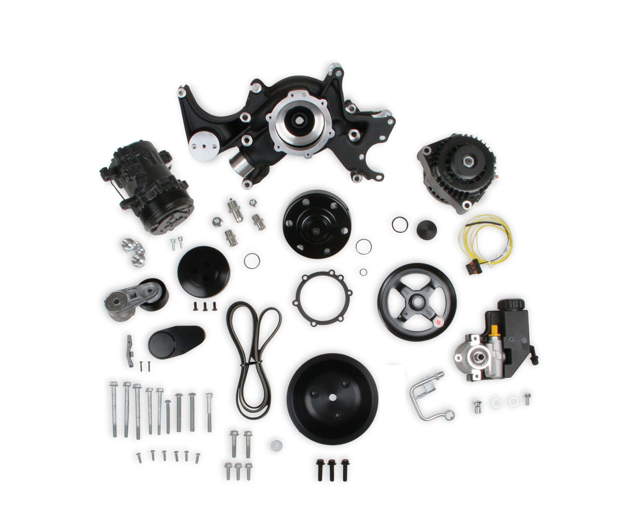 Holley 20-240BK Mid-Mount Accessory Drive System for Small Block Chevy, Black Anodized Aluminum, 6-Rib Serpentine Pulley Kit