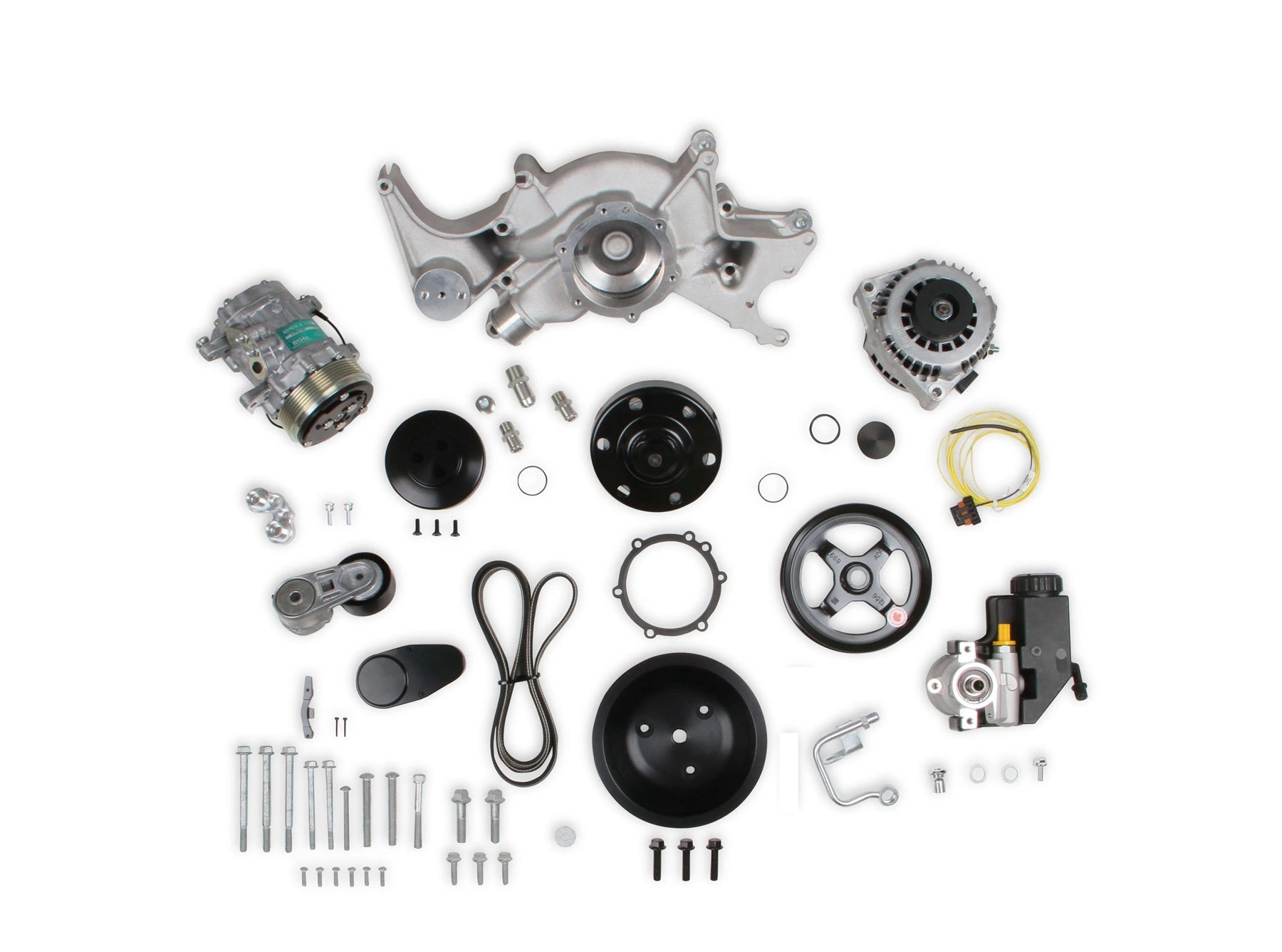 Holley 20-242 Mid-Mount Accessory Drive System for Big Block Chevrolet, Natural Aluminum, 6-Rib Serpentine Belt Kit