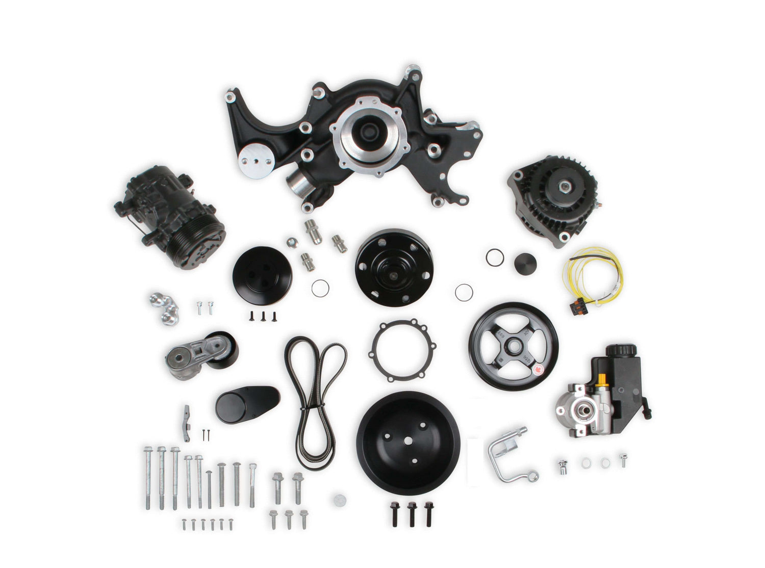 Holley BBC Accessory Drive System Mid Mount Pulley Kit 6-Rib Serpentine Aluminum Black Anodized