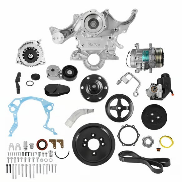 Holley 20-370 Mid-Mount ACC Drive System for Small Block Ford, 6-Rib Serpentine Pulley Kit with Black Powder Coat Finish