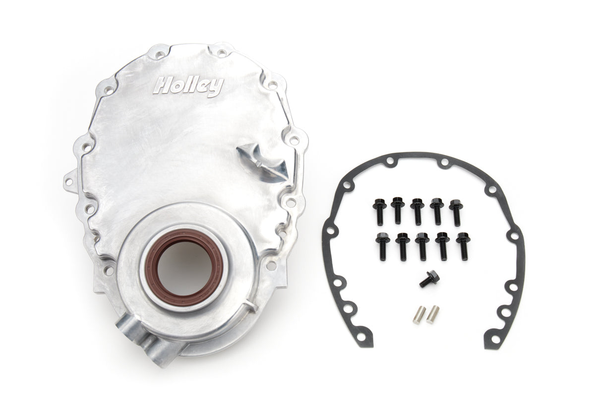 Holley SBC Vortec Aluminum Timing Cover with Crank Sensor for Small Block Chevy