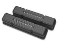 Holley 241-108 Vintage Series Finned Aluminum Valve Cover for Small Block Chevy in Satin Black, Tall Design with Chevy Logo, Pair