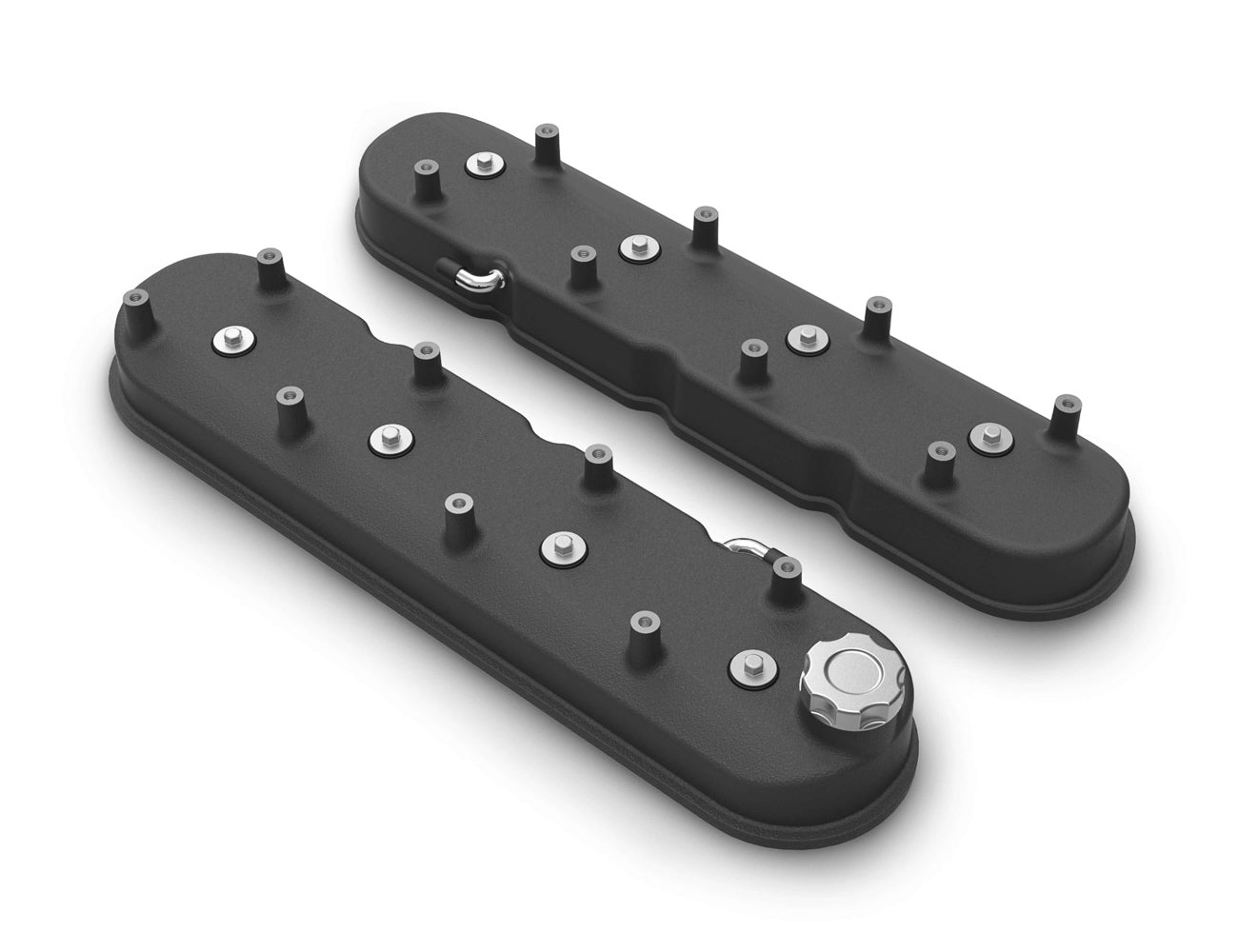 Holley GM LS-Series Tall Valve Cover Set with Baffled Design and Coil Mounting Bosses in Satin Black Finish