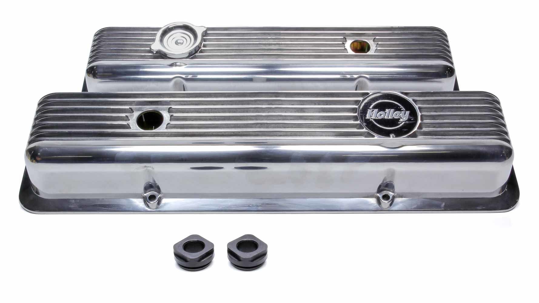 Holley SBC Muscle Series Valve Covers 241-137 Polished Aluminum Small Block Chevy Baffled Finned Design