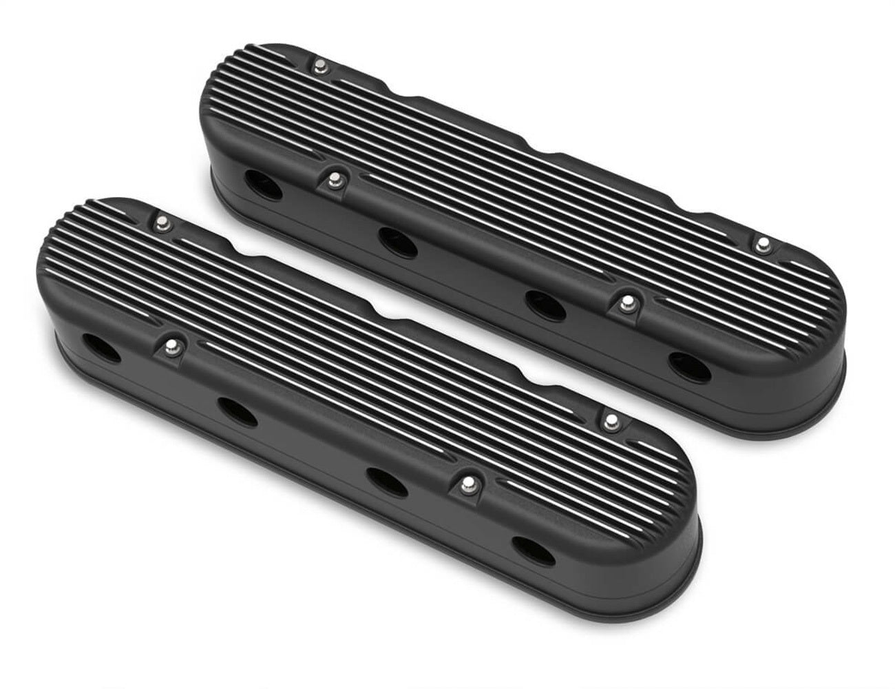 Holley Valve Cover Set for GM LS Series, 2-Piece Finned Aluminum, Satin Black Finish