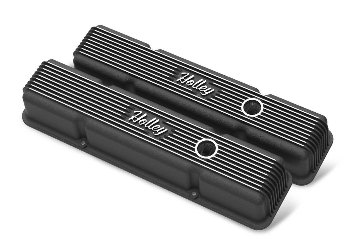 Holley 241-242 Vintage Series Tall Finned Aluminum Valve Cover Set for Small Block Chevy, Black Powder Coat