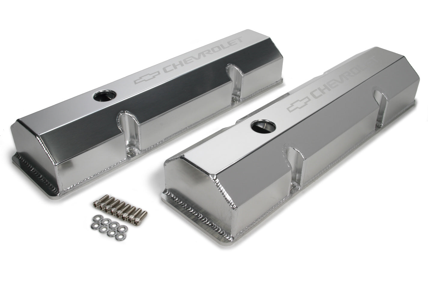 Holley 241-287 GM Track Series Tall Baffled Aluminum Valve Cover with Breather Hole for Small Block Chevy, Silver Pair