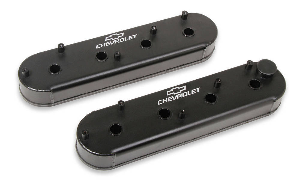 Holley 241-294 LS Billet Rail Fabricated Aluminum Valve Covers with Oil Cap and Chevy Bowtie Emblem