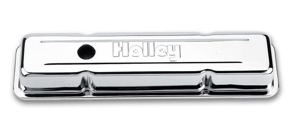 Holley SBC Chrome Valve Covers with Holley Logo - Short Pair