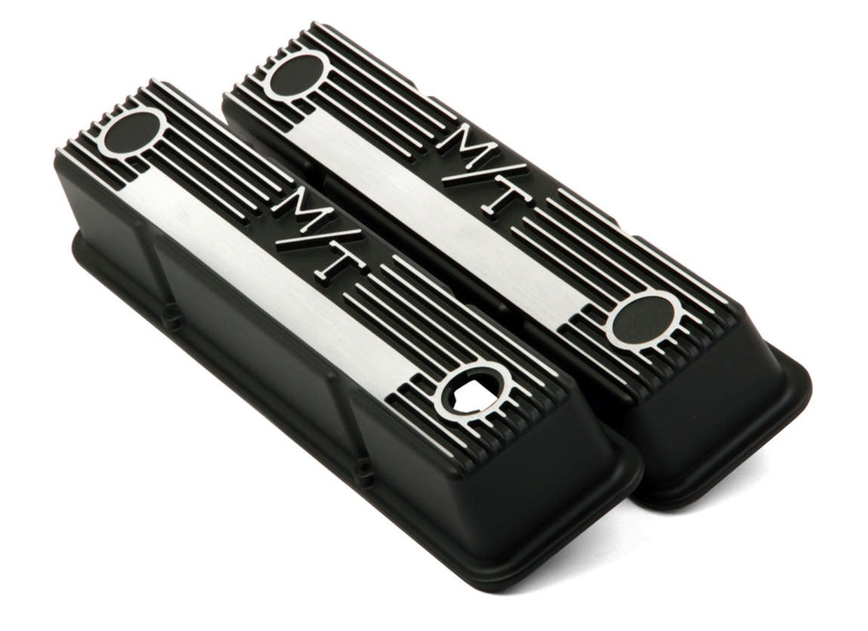 Holley 241-83 SBC M/T Valve Cover Set with Finned Design and Black Wrinkle Finish