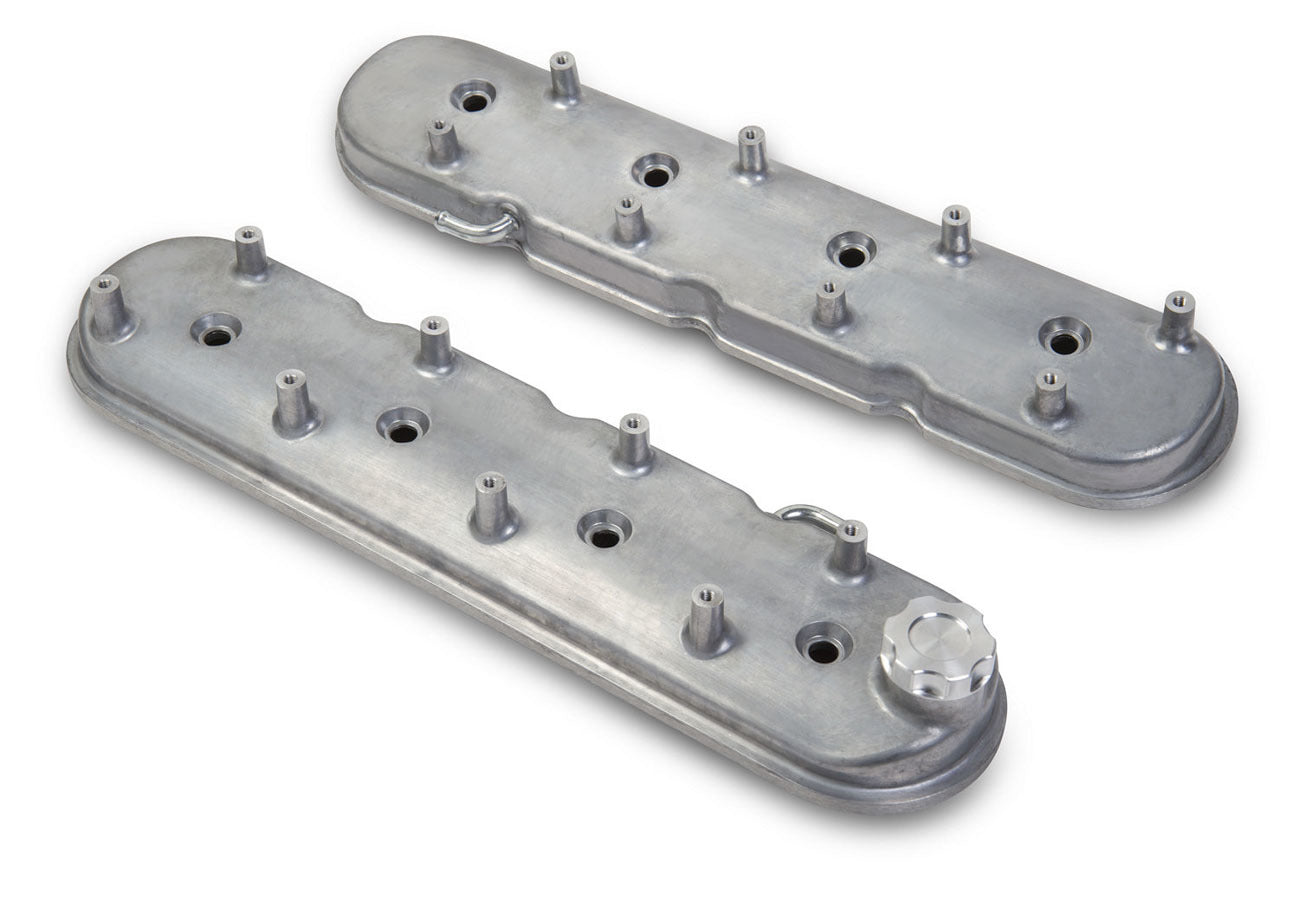 Holley GM LS1 Valve Cover Set with Natural Aluminum Finish, Stock Height, Baffled Design, Coil Mounting Bosses