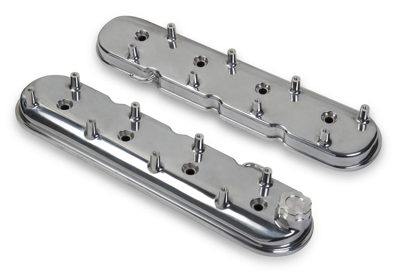 Holley GM LS1 Valve Cover Set with Stock Height, Polished Aluminum, Baffled Design, Coil Mounting Bosses