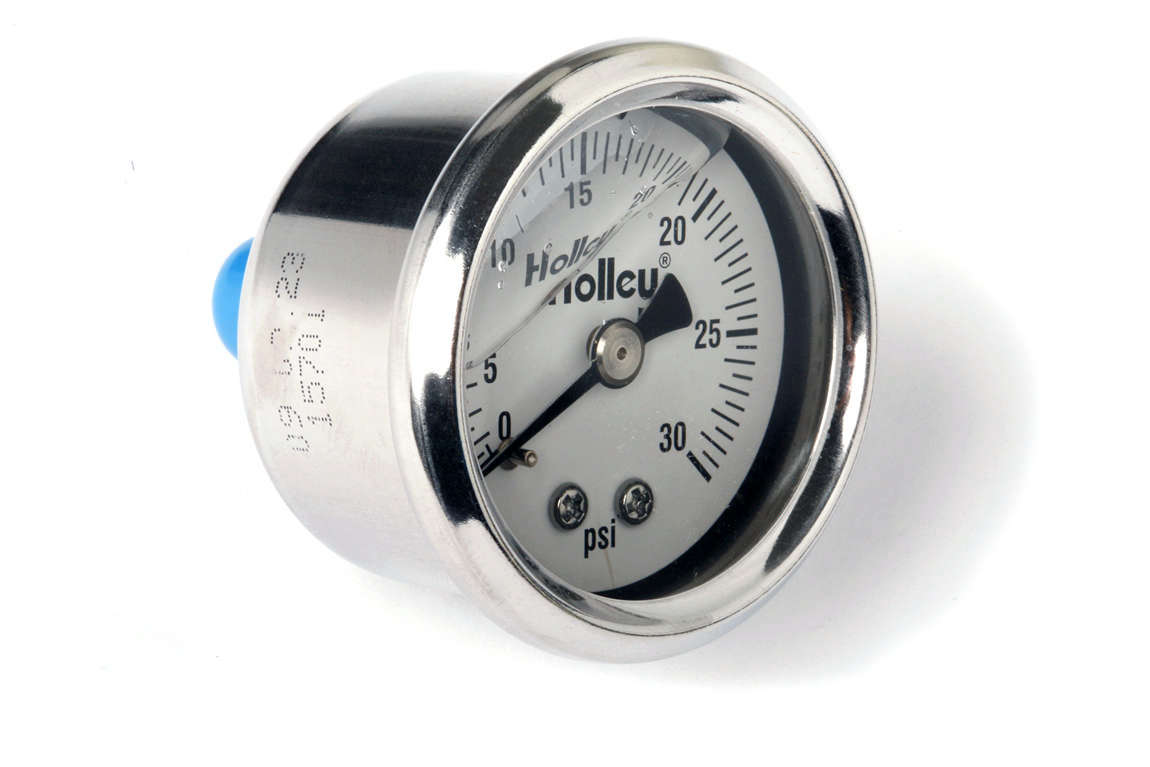 Holley Fuel Pressure Gauge 26-505, 0-30 PSI Mechanical Analog, 1-1/2 Inch White Dial