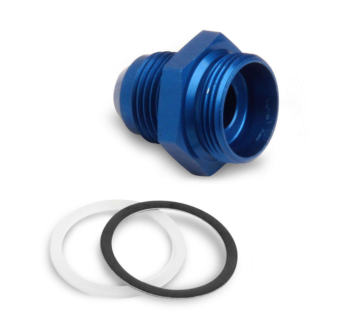 Holley 26-74 Fuel Inlet Fitting - 8 AN Male to 7/8-20 Inch Male Adapter, Aluminum, Blue Anodized