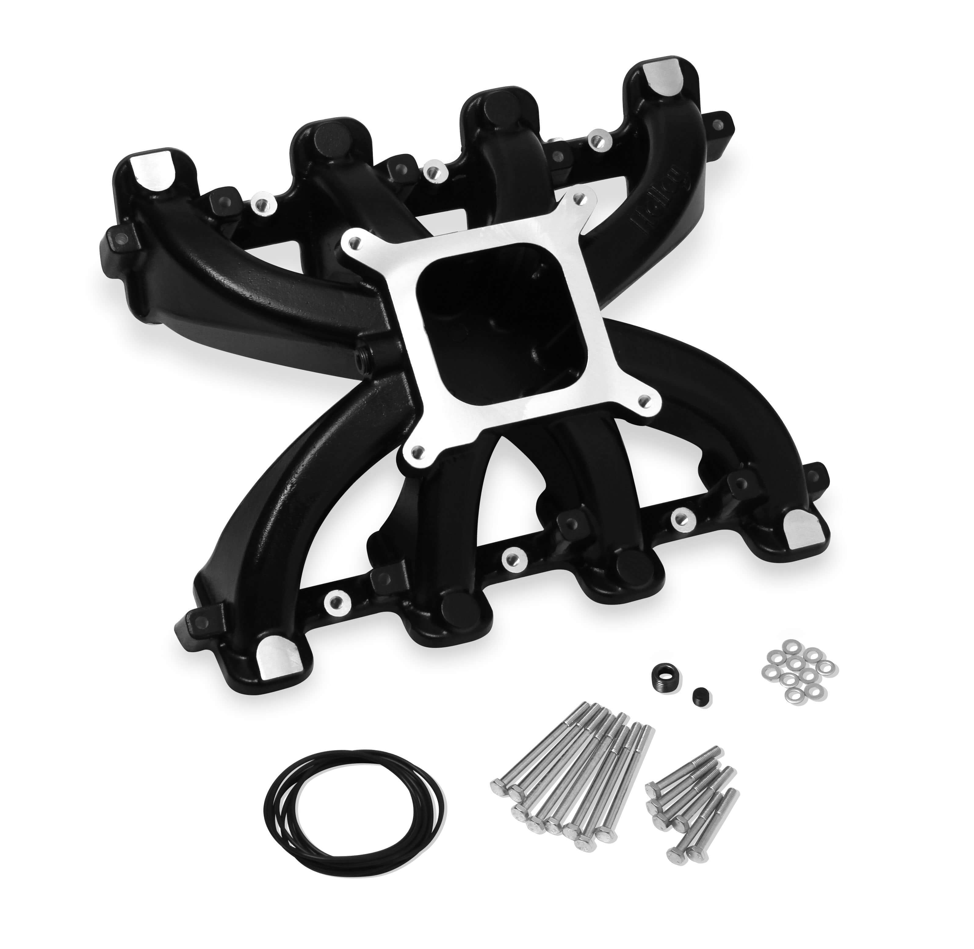 Holley 300-132BK LS Series Intake Manifold for GM LS1, LS2, LS6, Aluminum, Black Ceramic Finish, Mid-Rise Carburetor, Square Bore, Single Plane, Cathedral Port