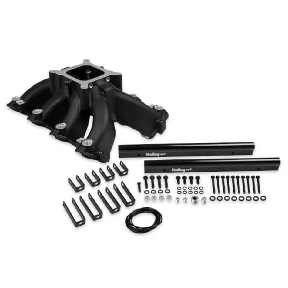 Holley GM LS Intake Manifold Split Single Plane 4150 for LS1, LS2, LS6 Engines in Black Aluminum