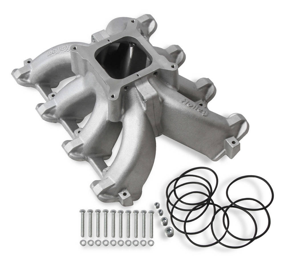 Holley 300-256 GM LS Series Intake Manifold, Square Bore, Single Plane, Cathedral Port, Aluminum, Natural Finish