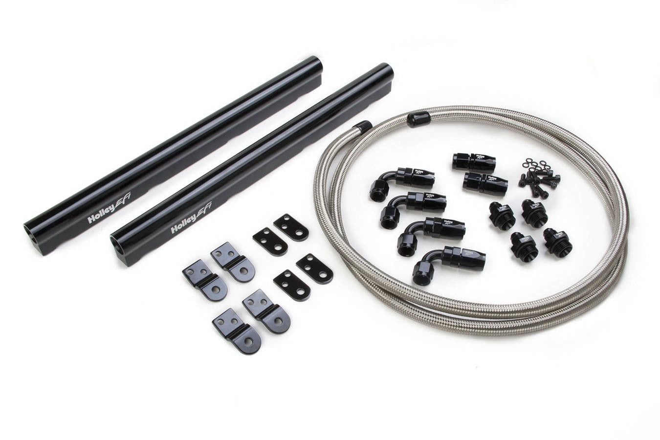 Holley Billet Aluminum Fuel Rail Kit for GM LS Factory Intakes with 8 AN Female O-Ring Inlets and Outlets