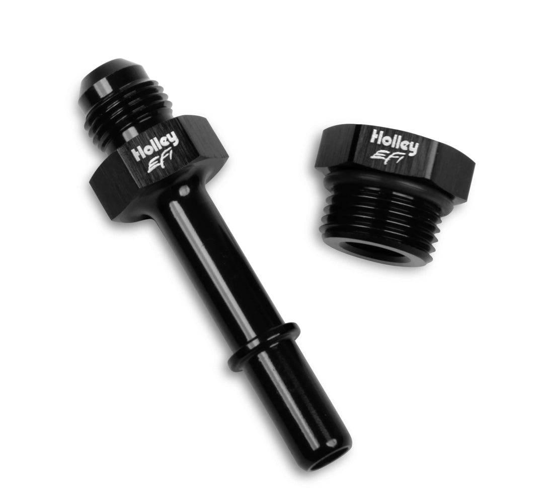 Holley 534-211 Fuel Rail Adapter Kit with 6 AN Male to 3/8 Inch Male Quick Connect, Aluminum Black Anodized