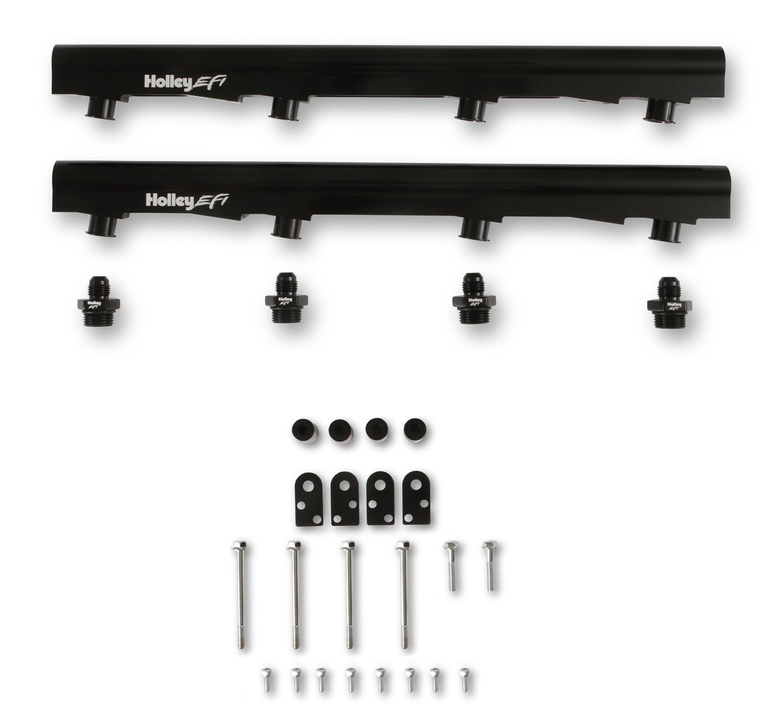 Holley 534-265 Billet Fuel Rails for Ford 7.3L Godzilla with 8 AN Female O-Ring Inlets and Outlets, Aluminum Black Anodized