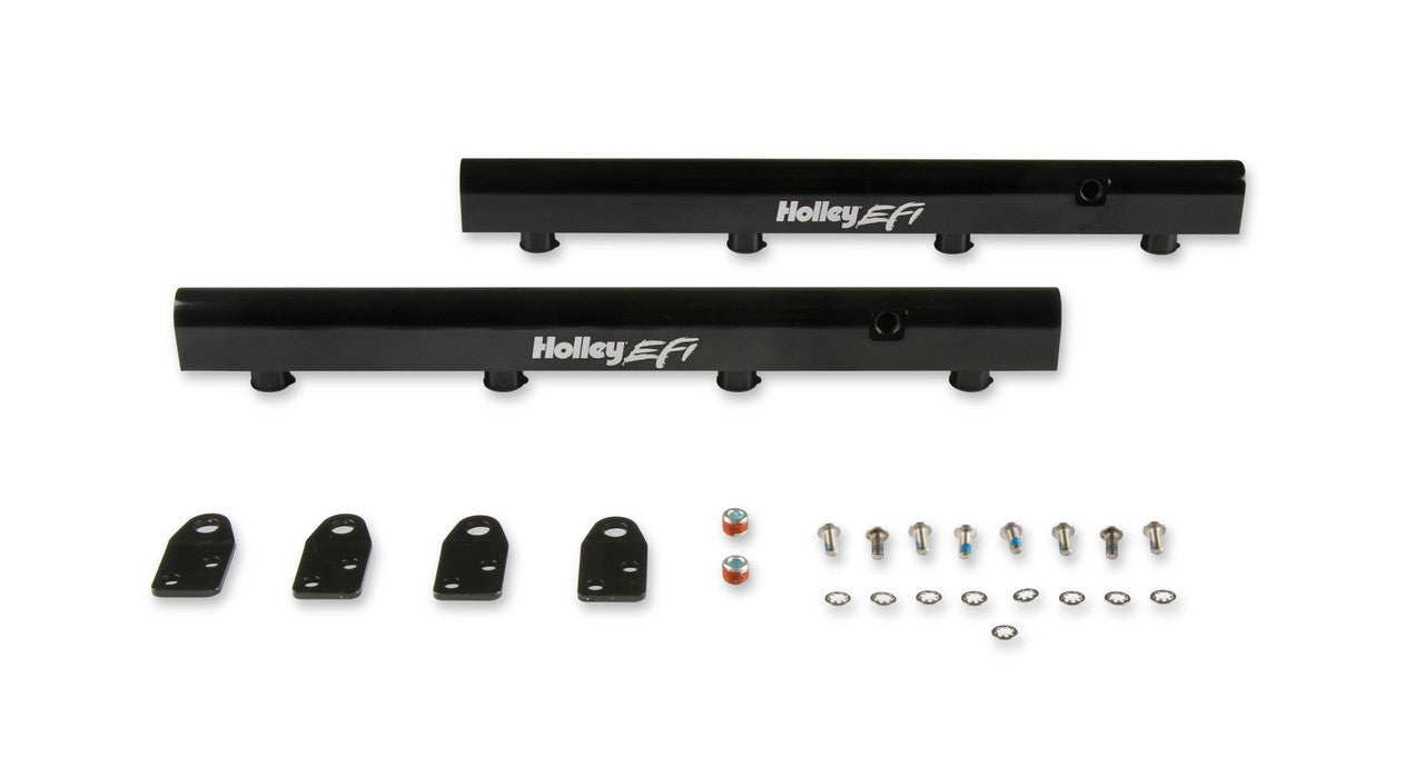 Holley 534-283 Billet Fuel Rail for Ford 5.0L Coyote with 8 AN Female Inlets and Outlets, Aluminum Black Anodized