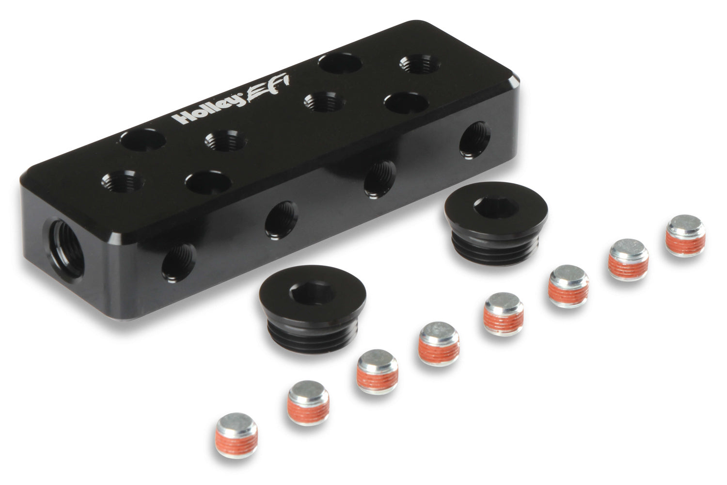 Holley EFI Vacuum Manifold Part Number 534-52 with Twelve 1/8 In NPT Ports and Dual 6 AN ORB Fittings