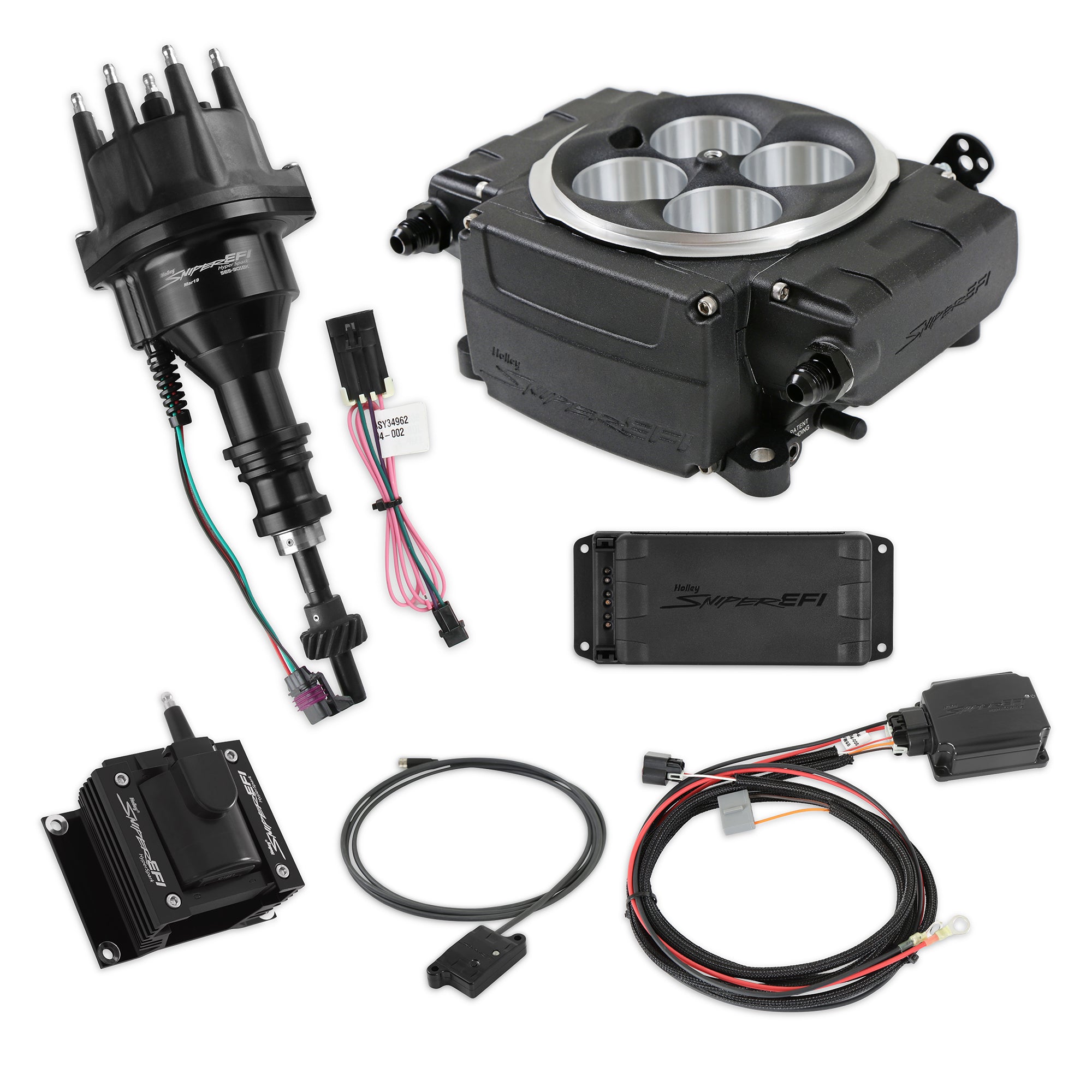 Holley Sniper 2 EFI Bundle Kit for Small Block Ford with Square Bore Throttle Body and Black Finish (Part Number 550-511-BPX-SBF)