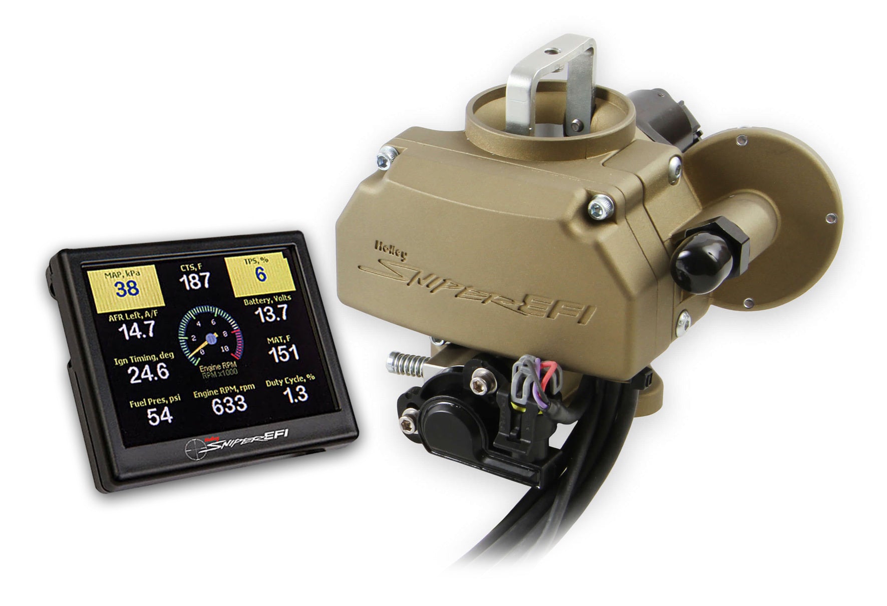 Holley 550-552 Sniper EFI Autolite 1100 Gold Finish Throttle Body with 3.5 Inch Touch Screen/ Tuner Kit