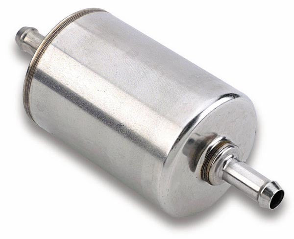 Holley 562-1 TBI Fuel Filter with 10 Paper Elements, 3/8 Inch Hose Barb Inlet and Outlet, Steel Construction