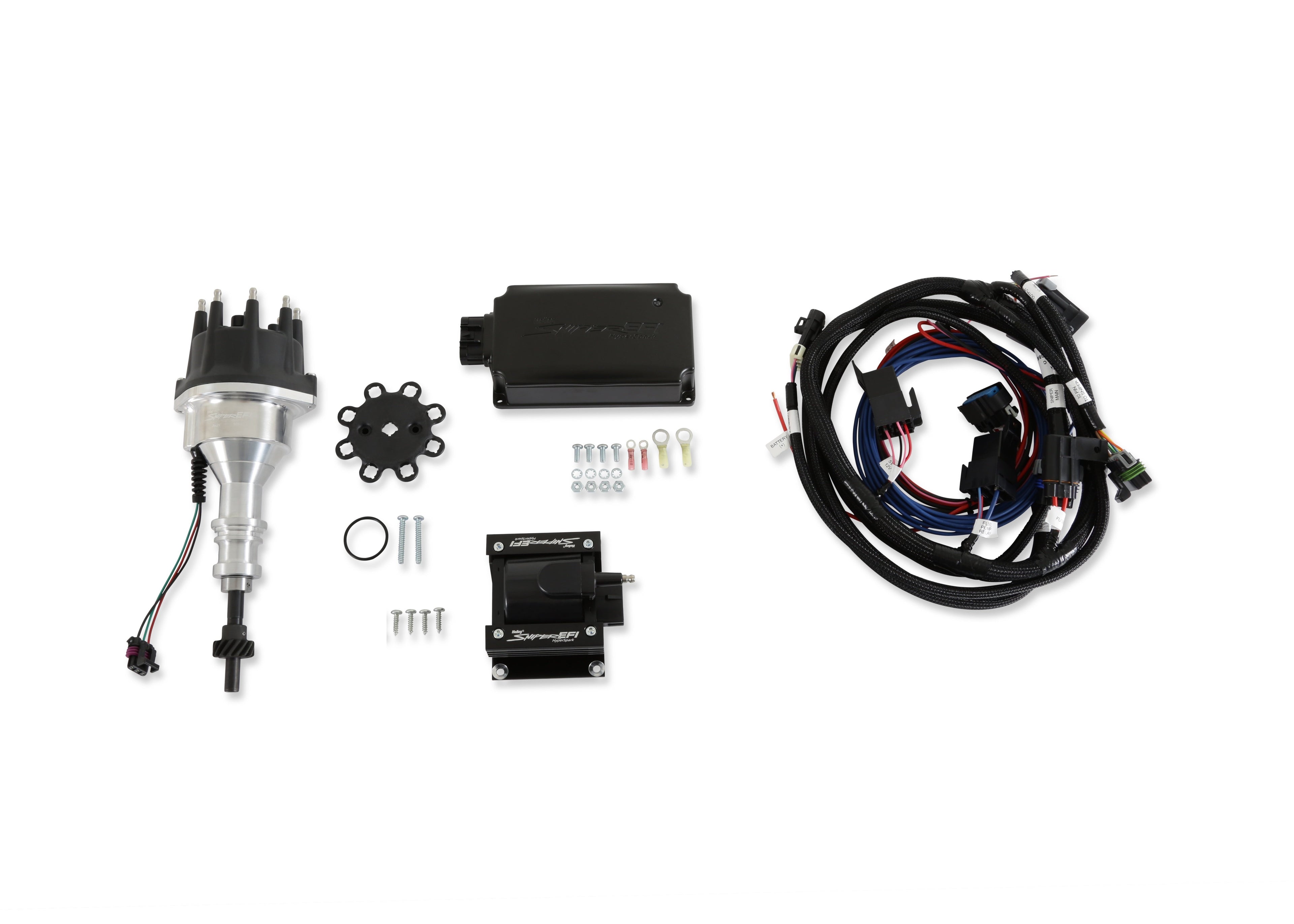 Holley Hyperspark Kit for Small Block Ford 260/289/302 with HyperSpark Distributor, HEI Cap, Ignition Box, Coil, and Harness