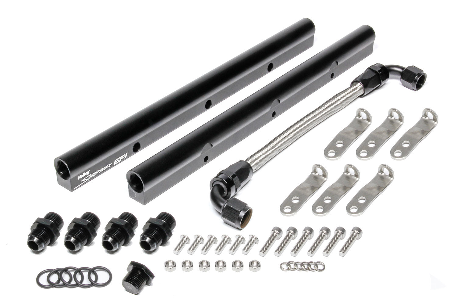 Holley 850001 EFI Fuel Rail Kit for GM LS1, LS2, LS6 Manifolds with 8 AN Female O-Ring Inlets and Outlets, Aluminum Black Anodized