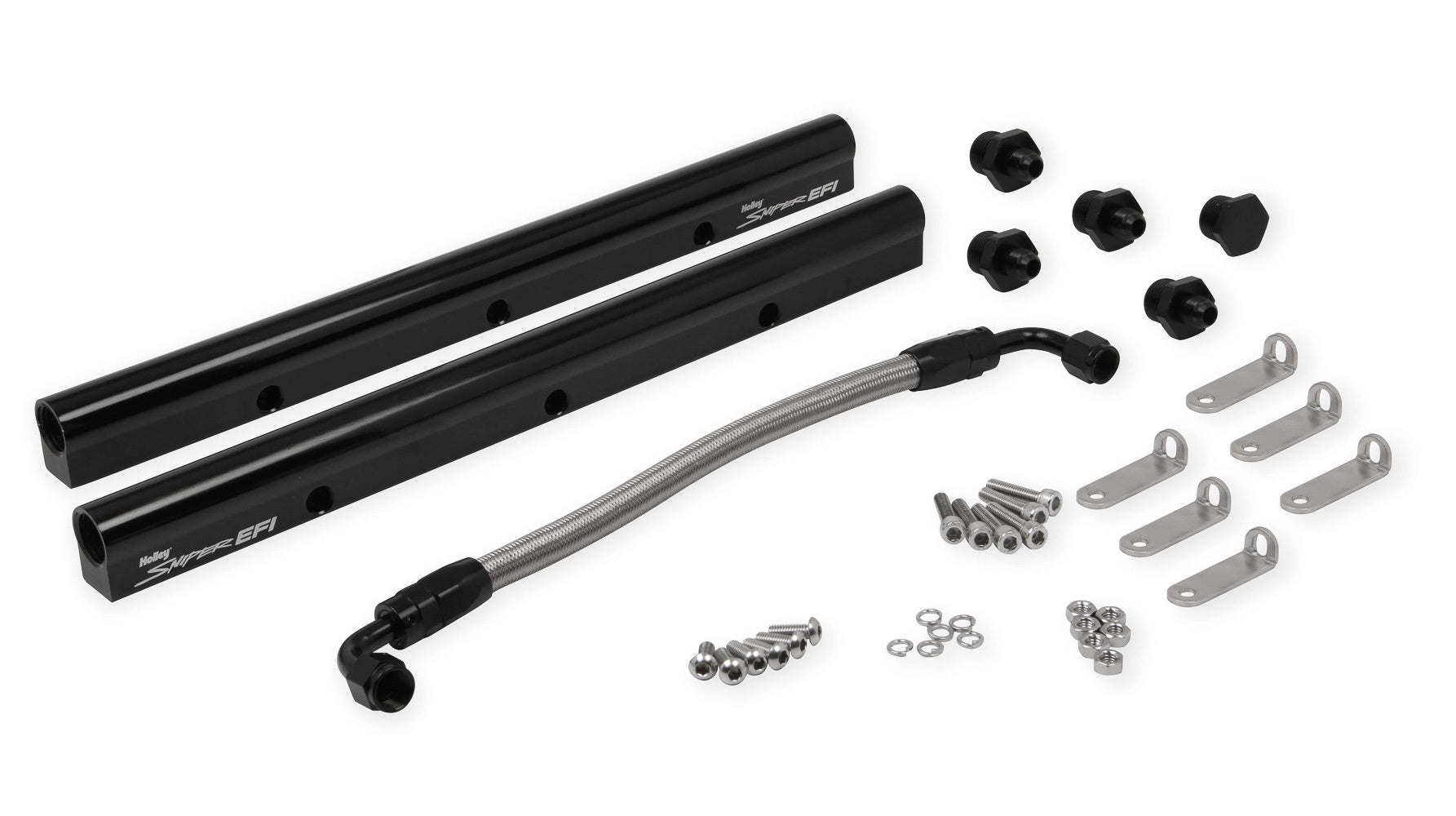 Holley 850002 EFI Fuel Rail Kit for GM LS3 and L92 Intake Manifolds with 8 AN Female O-Ring Inlets and Outlets, Aluminum Black Anodized