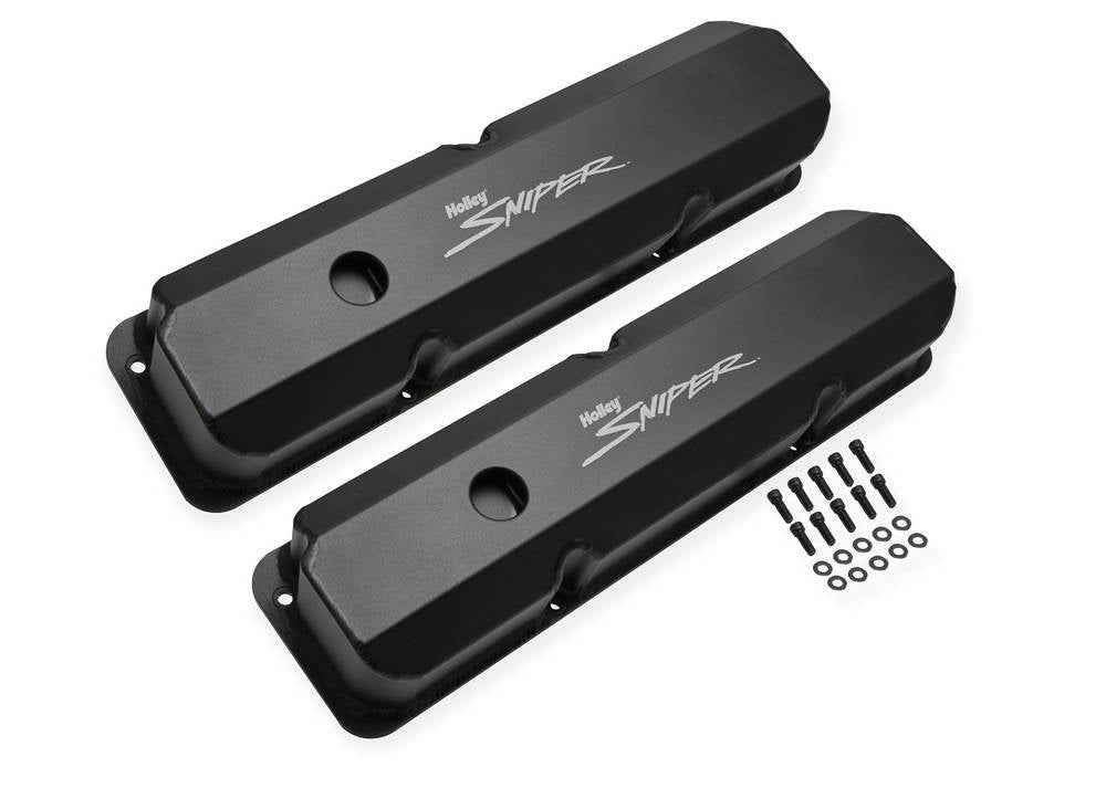 Holley 890001B Sniper Fabricated Valve Covers for BBF FE Tall Aluminum Black Anodized Pair