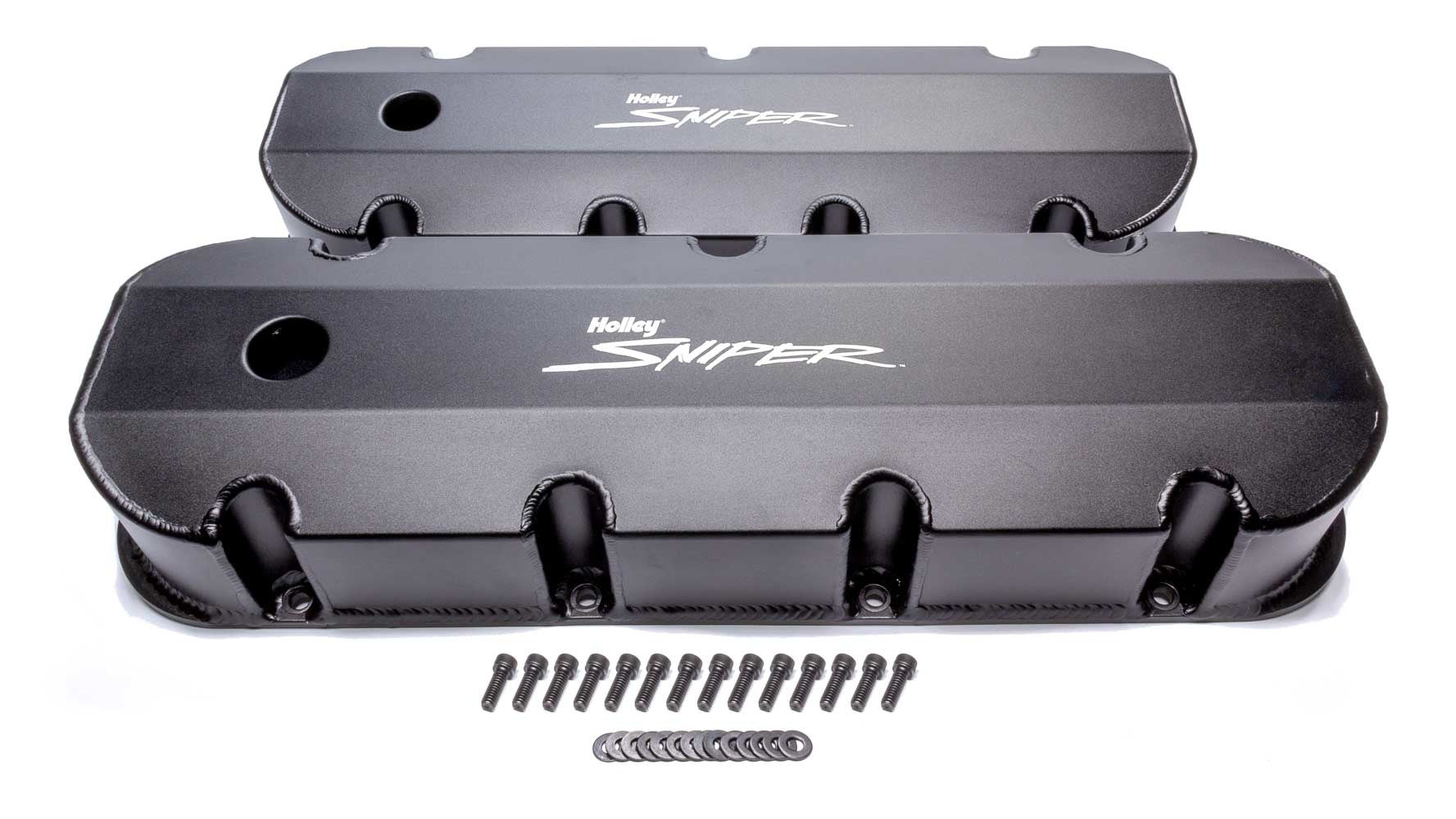 Holley 890004B Sniper Fabricated Valve Covers for Big Block Chevy, Tall, Black Anodized Aluminum