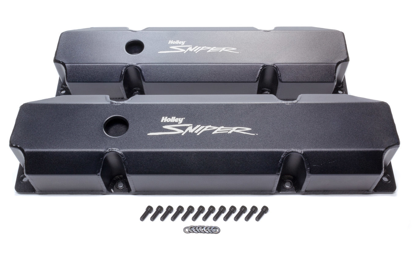 Holley 890005B Sniper Fabricated Valve Covers for Mopar B / RB-Series, Tall Baffled Design with Breather Holes and Logo, Black Aluminum
