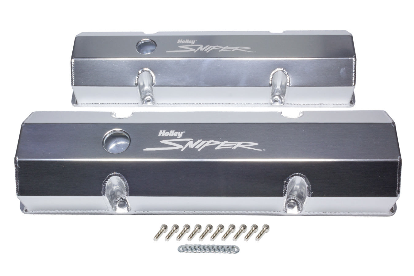 Holley 890010 Sniper Fabricated Valve Covers for Small Block Chevy, Tall Baffled Design with Breather Holes and Sniper Logo