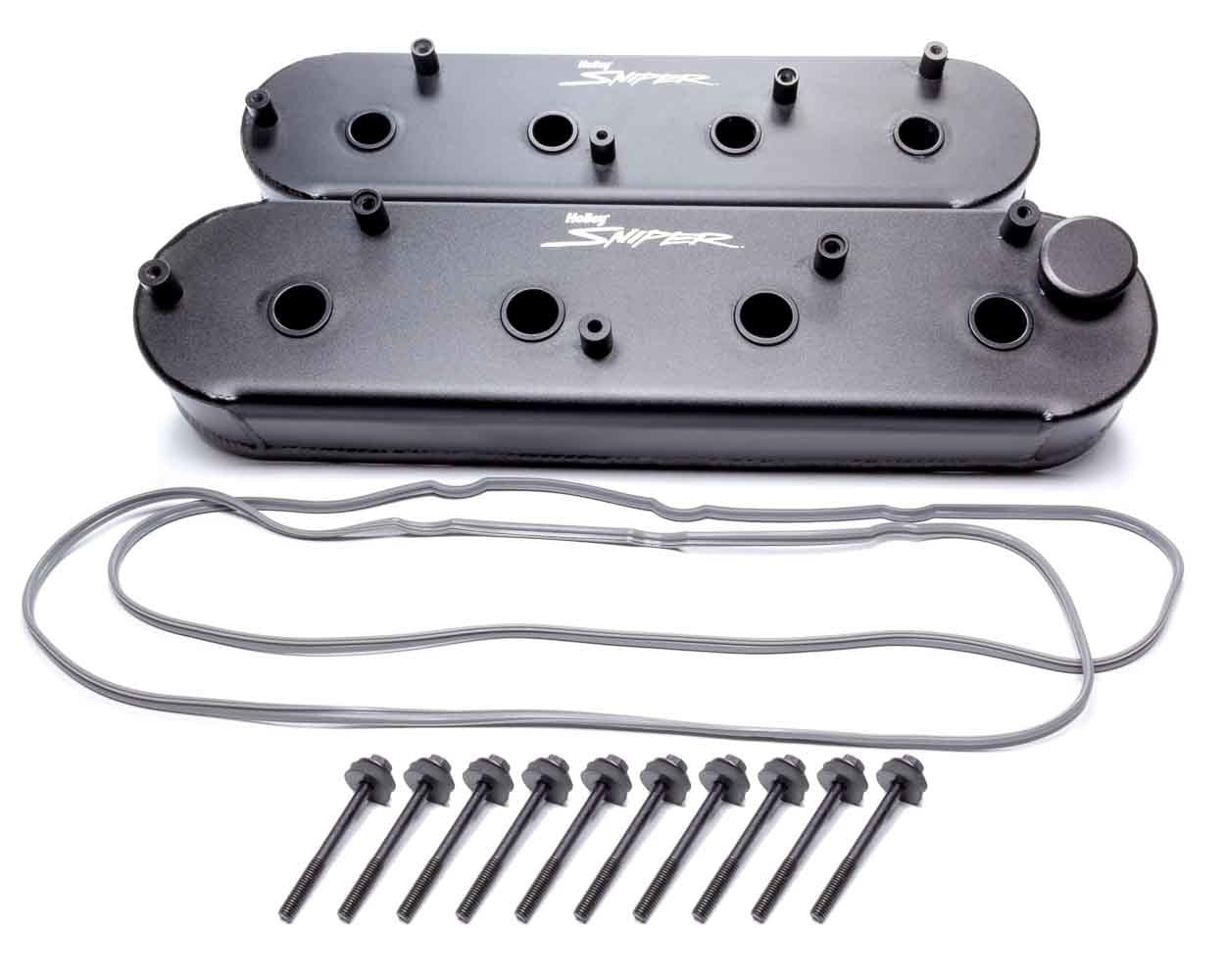 Holley 890014B Sniper Fabricated Valve Covers for GM LS-Series Engines, Stock Height, Black Powder Coat, Center Bolt Design, Pair