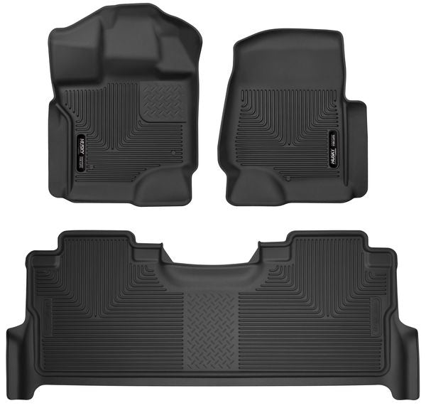 Husky Liners HSK53388 X-ACT Contour Floor Liners for Ford Super Duty Trucks, Front and Second Row, Black Textured Plastic